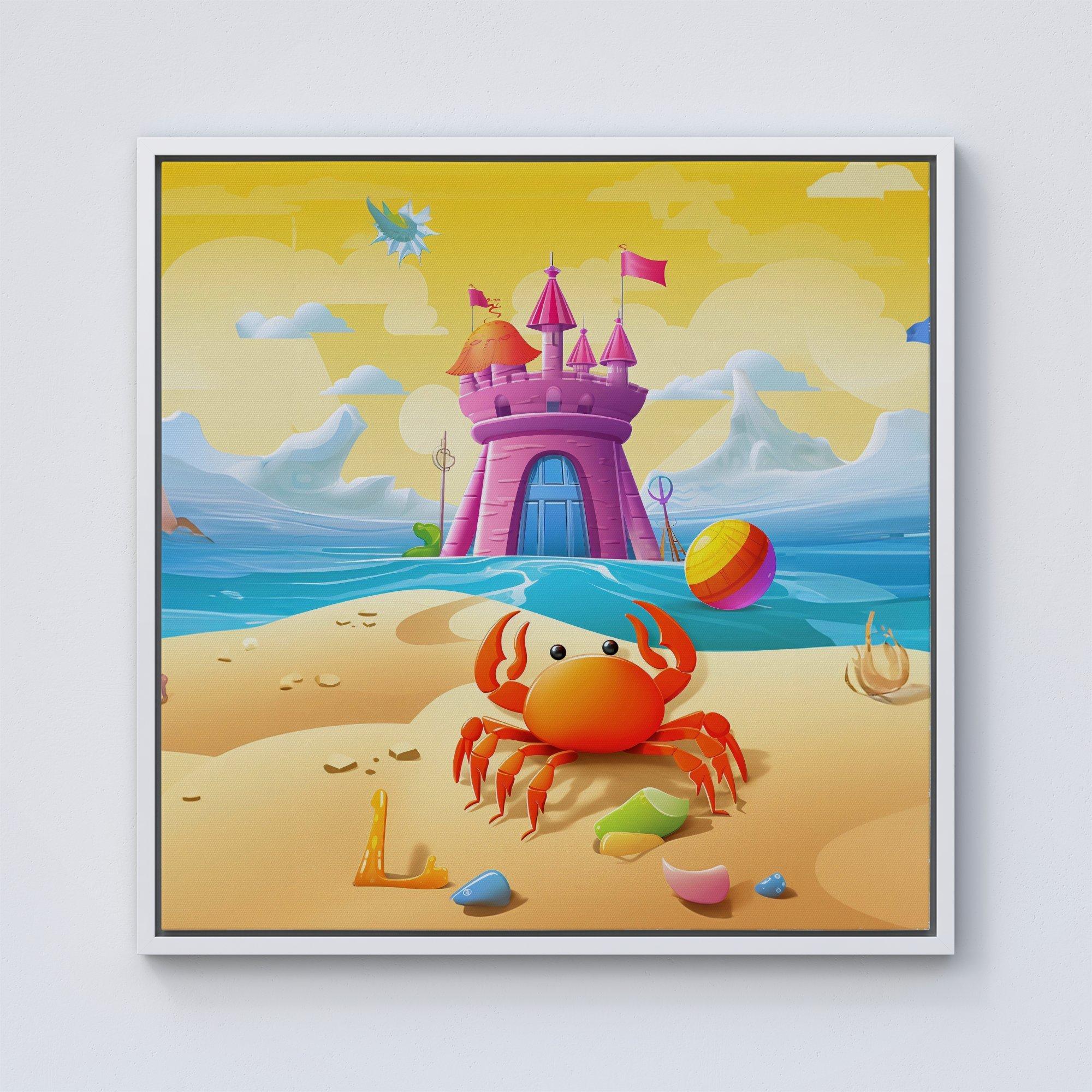 Orange Crab On A Beach Holiday Framed Canvas